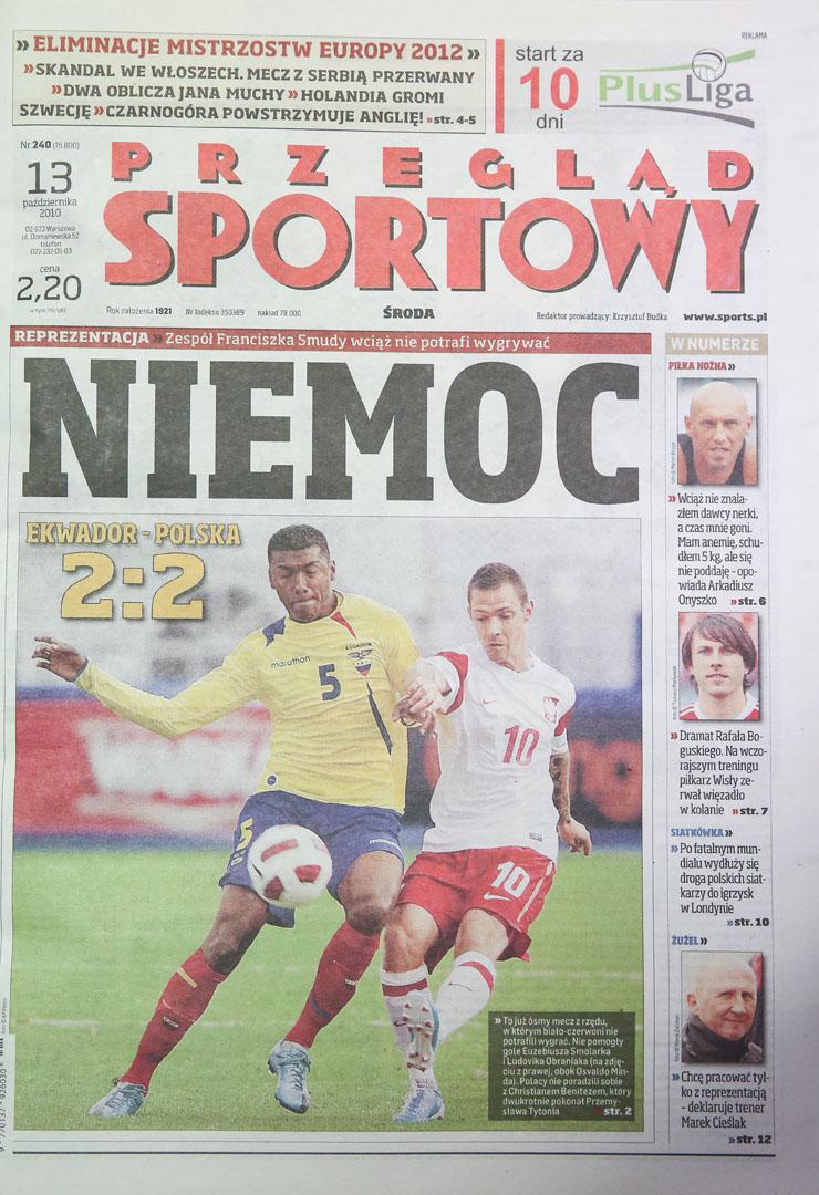 Okładka przeglądu sportowego po meczu Ekwador - Polska (12.10.2010) 
