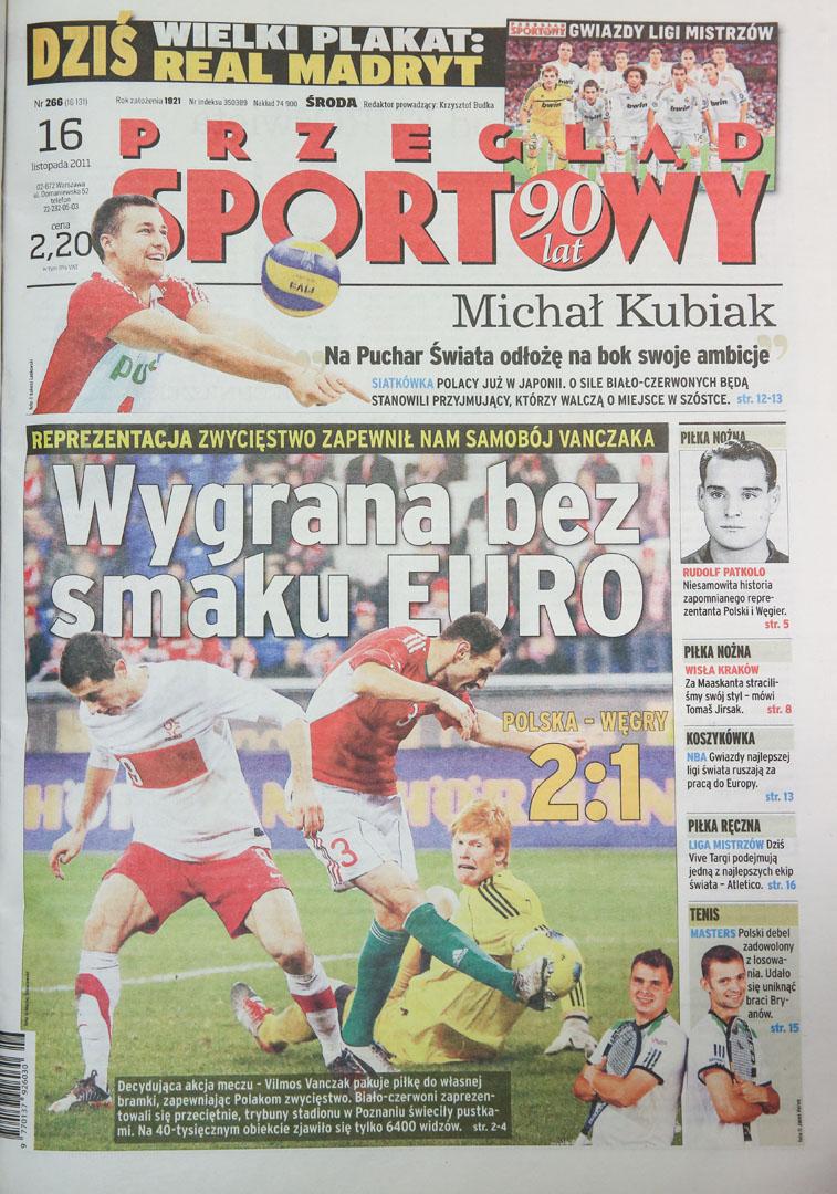 Okładka przegladu sportowego po meczu Polska - Węgry (15.11.2011) 
