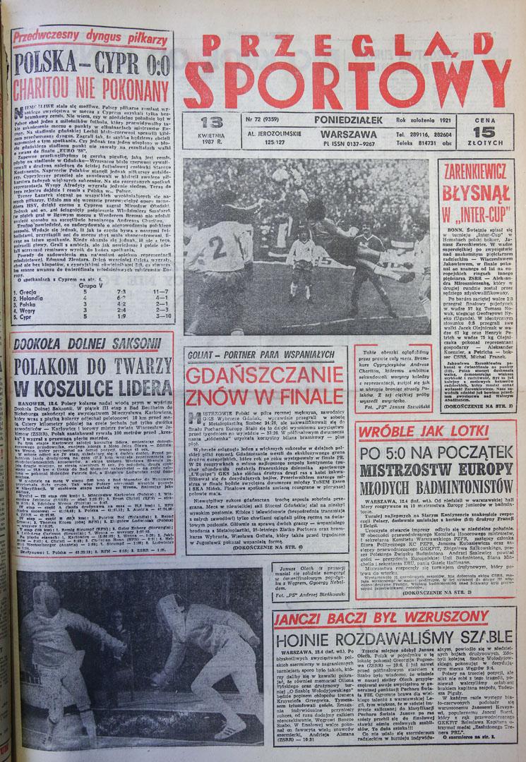 Przegląd sportowy po meczu Polska - Cypr (12.04.1987)