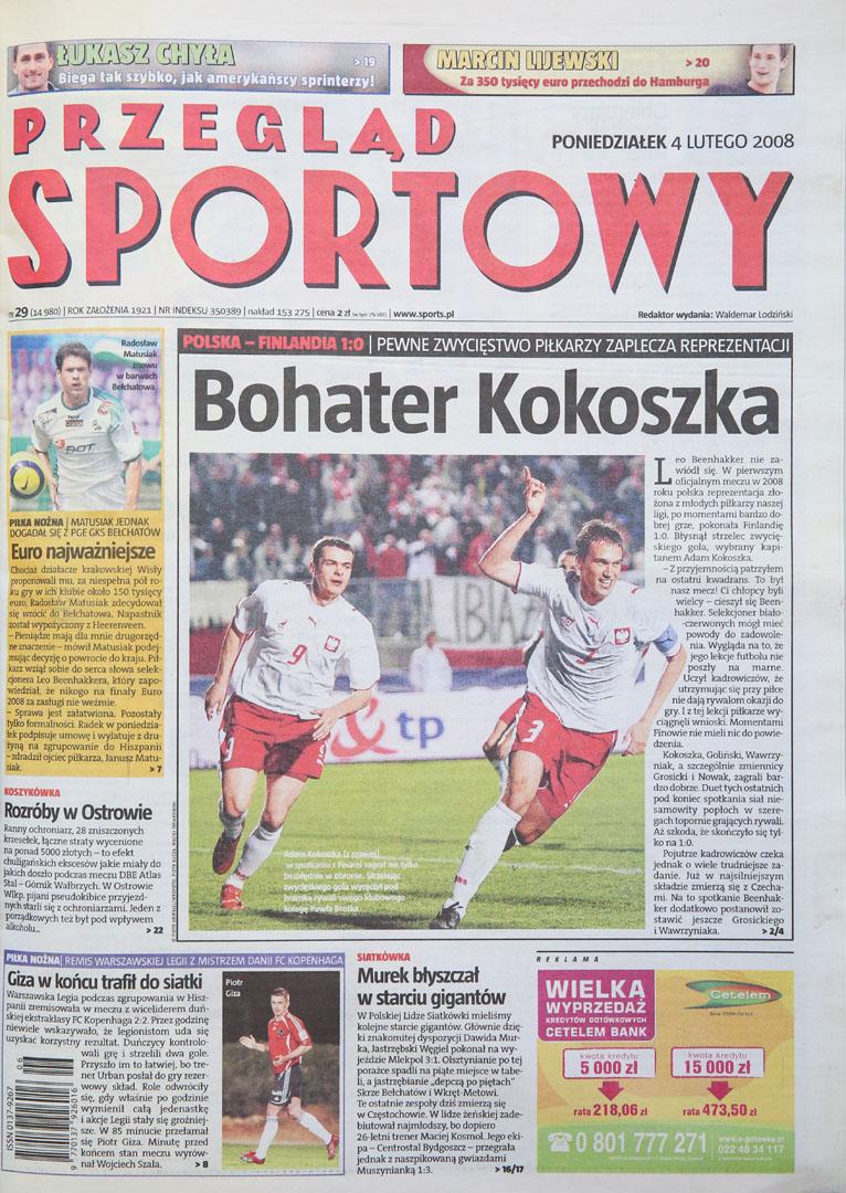 Okładka przeglądu sportowego po meczu polska - finlandia (02.02.2008)