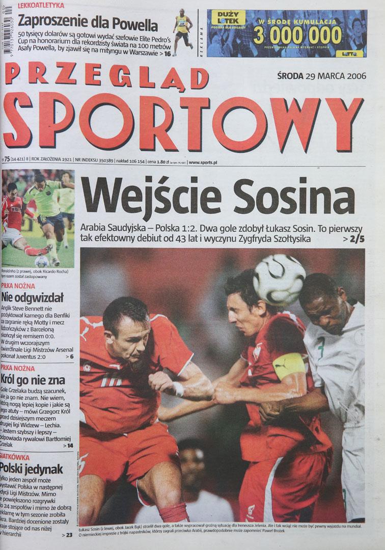 Okładka przegladu sportowego po meczu Arabia Saudyjska - Polska (28.03.2006) 