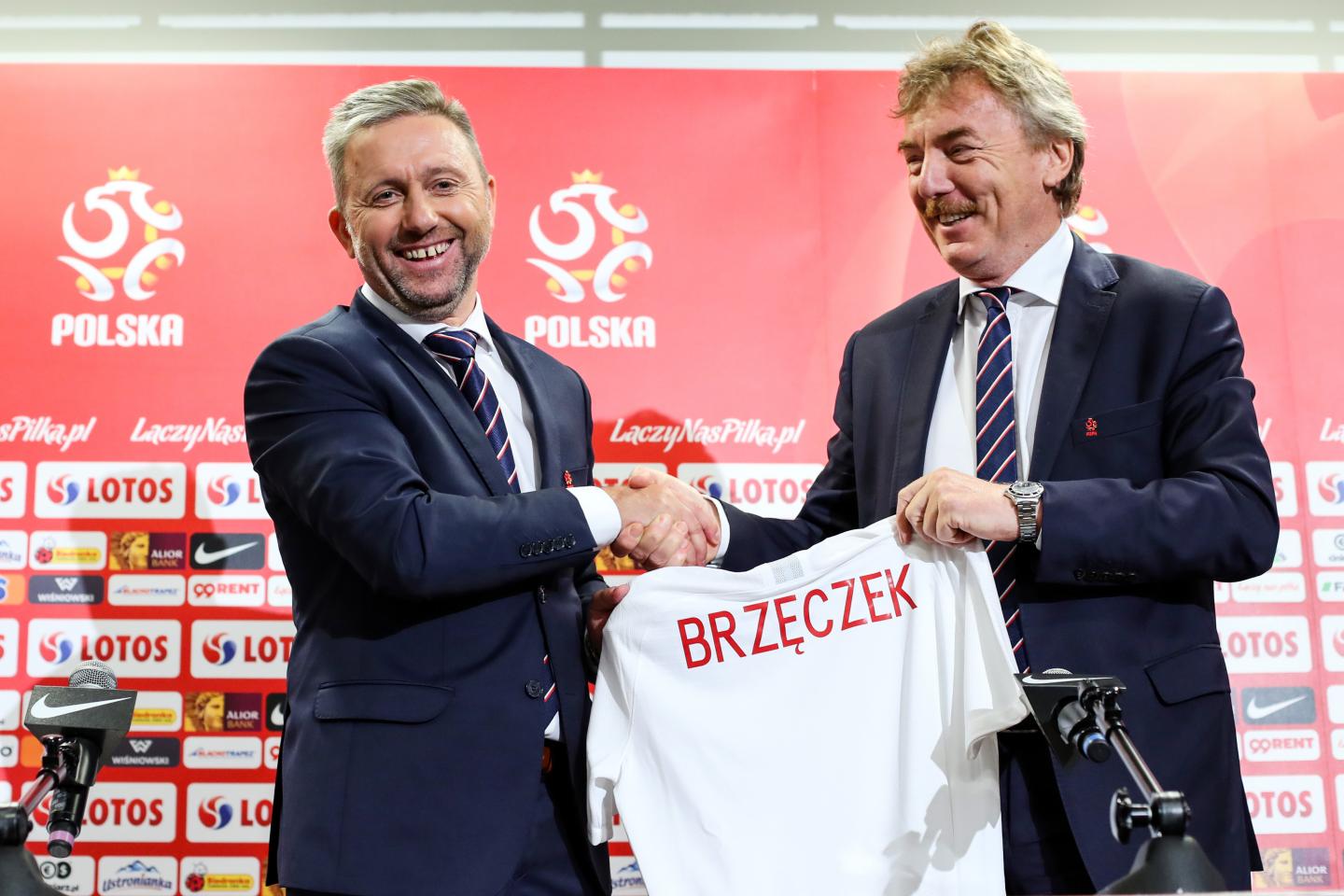 Jerzy Brzęczek i Zbigniew Boniek podczas prezentacji nowego selekcjonera (23.07.2018).