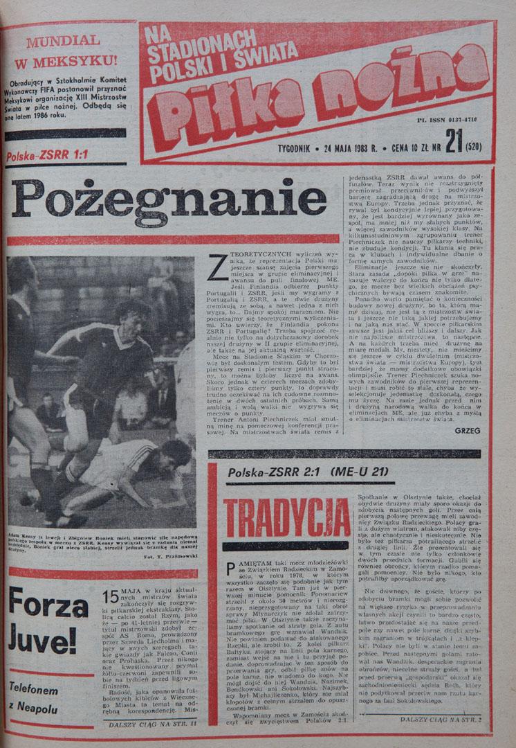 Okładka piłki nożnej po meczu polska - zsrr (22.05.1983) 