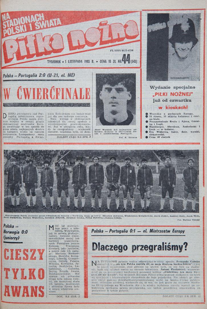 Okładka piłki nożnej po meczu polska - portugalia (28.10.1983) 