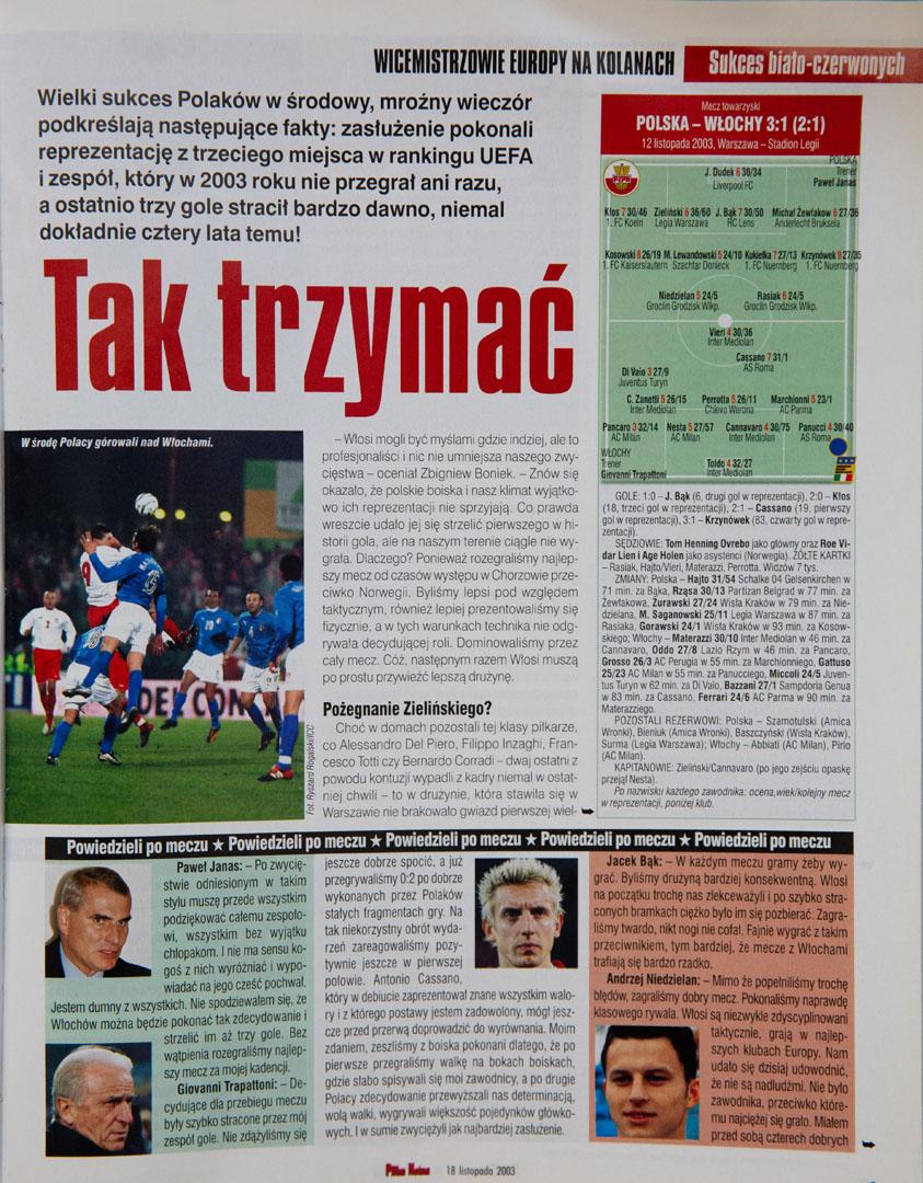 Piłka nożna po meczu Polska - Włochy (13.11.2003)