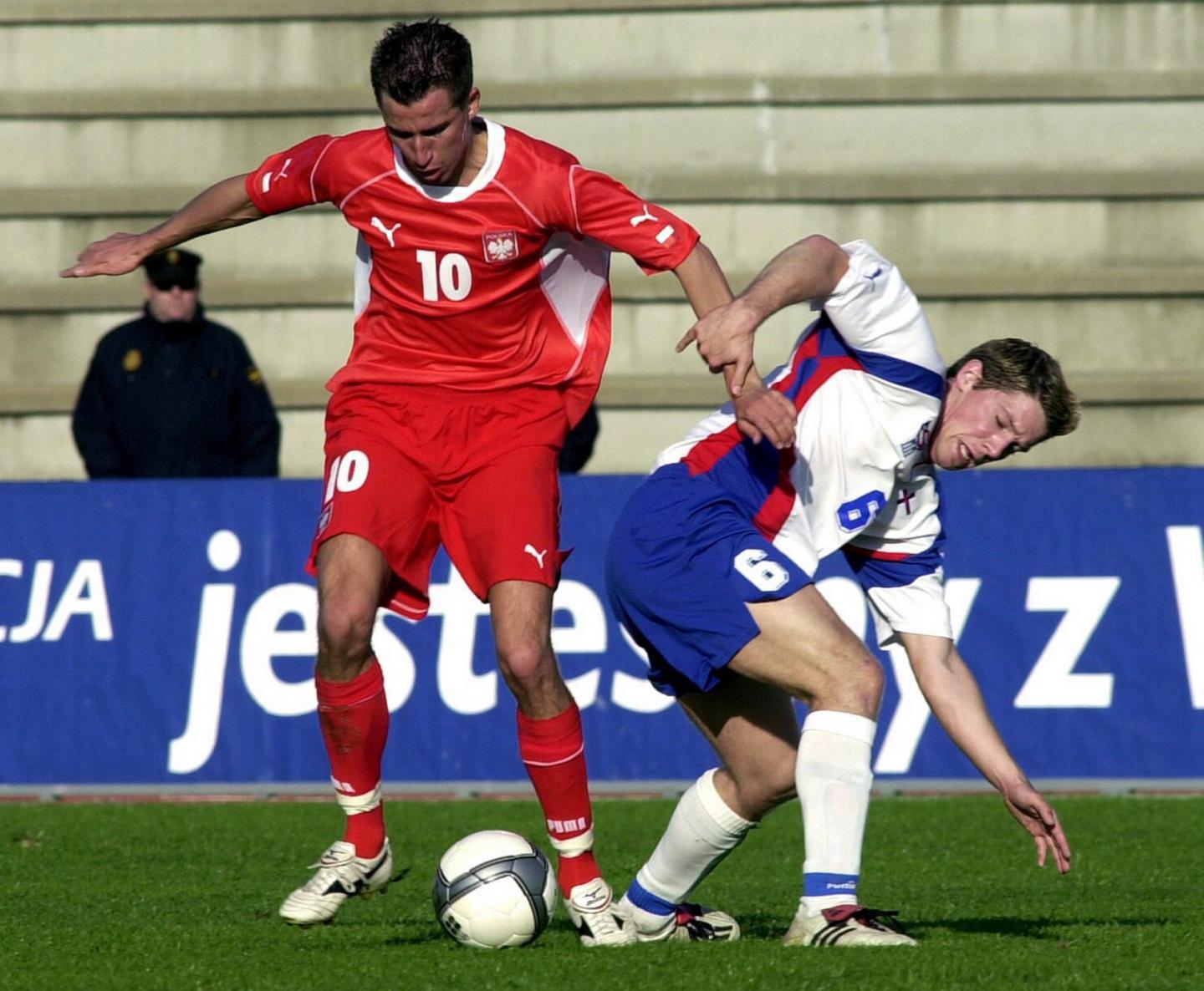 Marcin Burkhardt podczas meczu Polska - Wyspy Owcze 6:0 (21.02.2004).