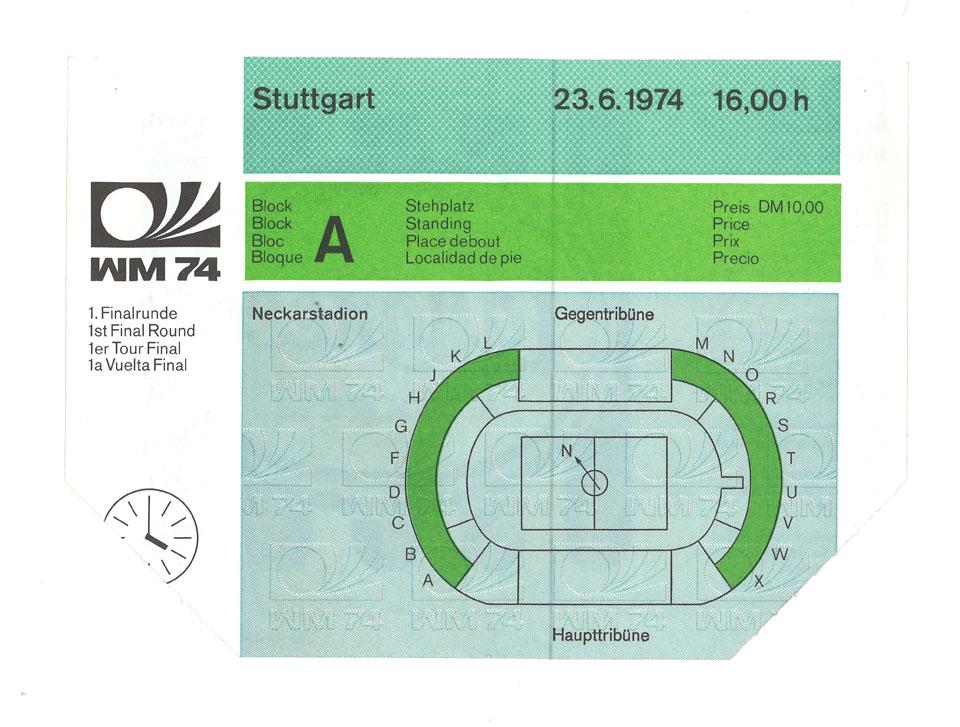 Oryginalny bilet z meczu Polska - Włochy (23.06.1974) 