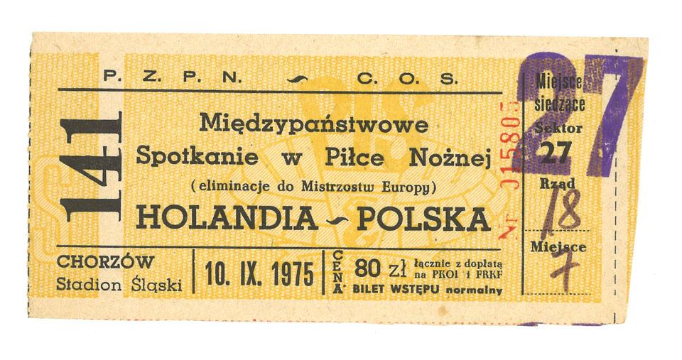 Oryginalny bilet z meczu Polska - Holandia (10.09.1975)