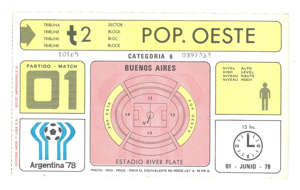 Oryginalny bilet z meczu Polska - RFN (01.06.1978)