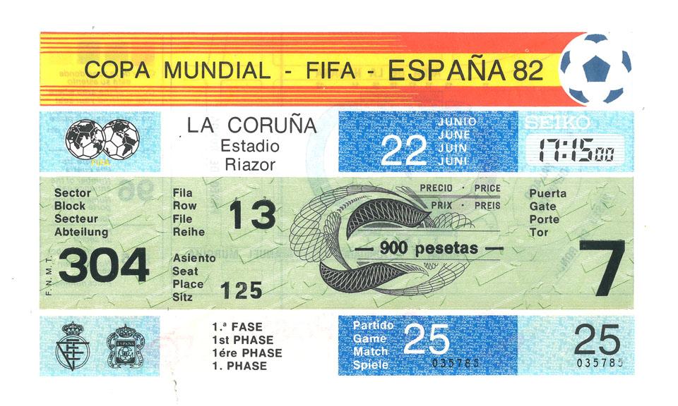 Oryginalny bilet z meczu Polska - Peru (22.06.1982)