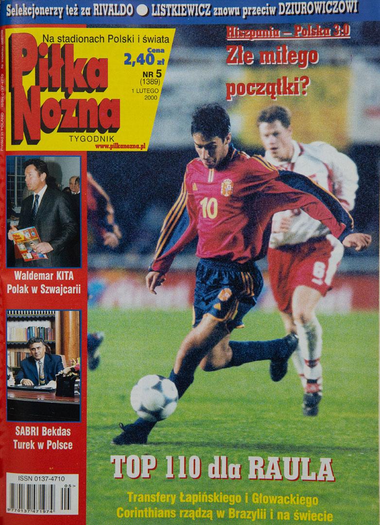 Okładka piłki nożnej po meczu Hiszpania - Polska (26.01.2000)
