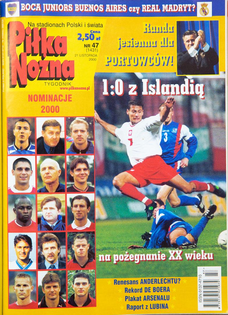 Okładka piłki nożnej po meczu Polska - Islandia (15.11.2000)