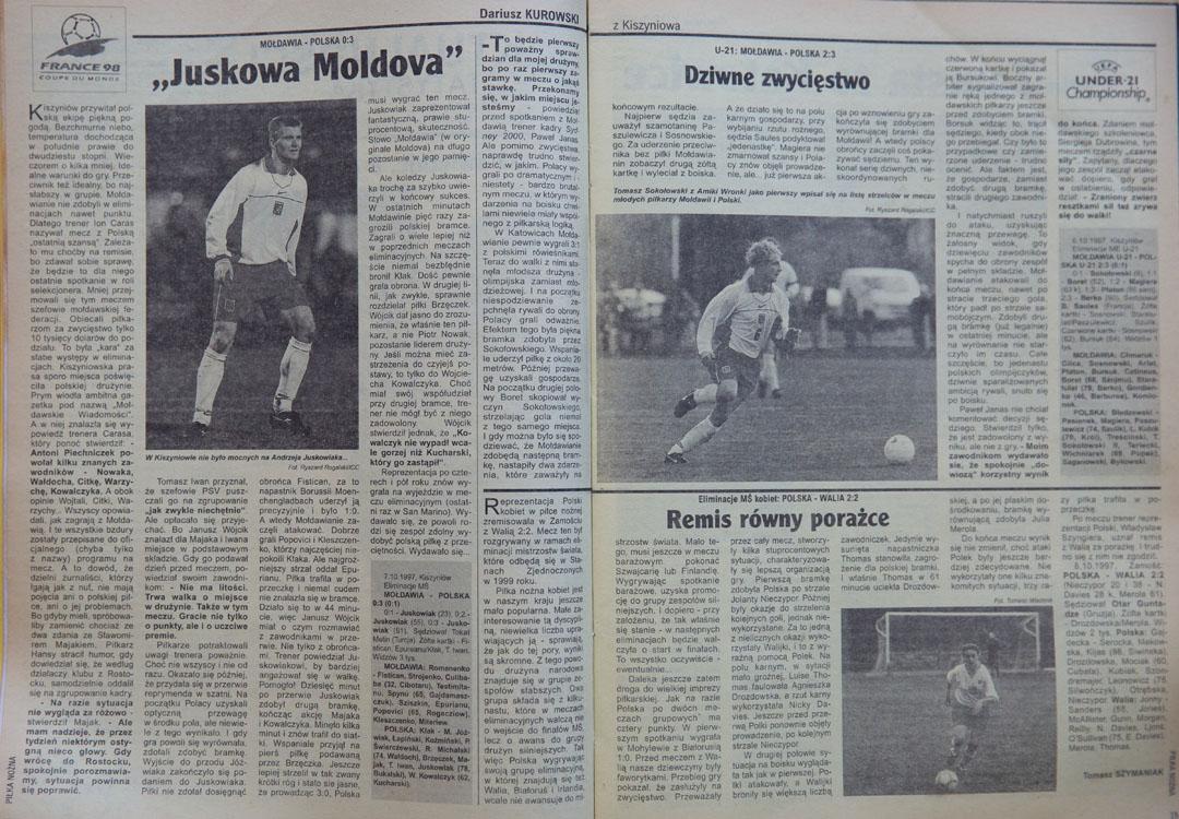 Piłka nożna po meczu mołdawia - Polska (07.10.1997) 