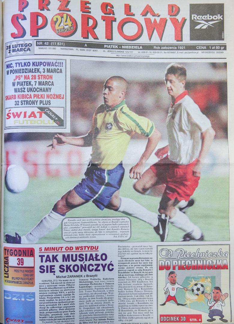 Okładka przeglądu sportowego po meczu brazylia - polska (26.02.1997)