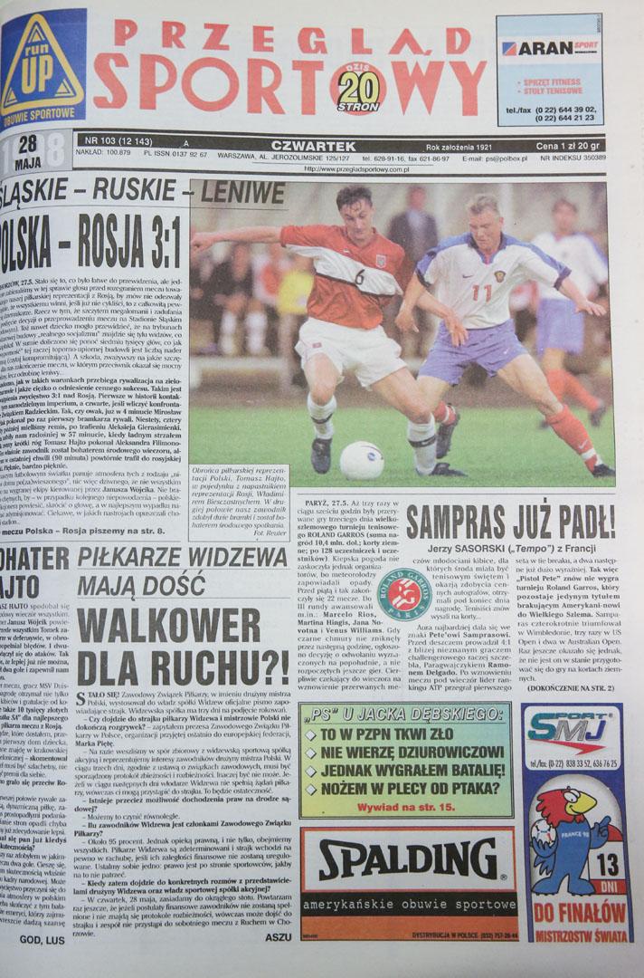 Okładka przeglądu sportowego po meczu polska - rosja (27.05.1998) 