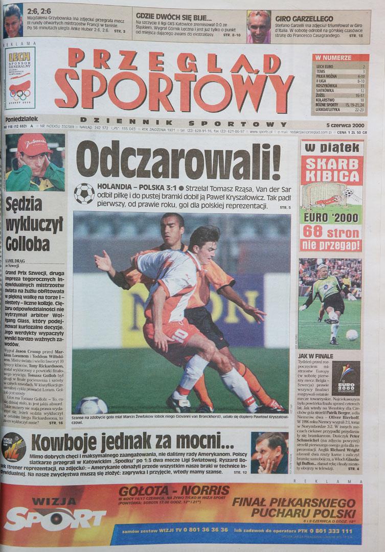 Okładka przeglądu sportowego po meczu holandia - polska (04.06.2000) 