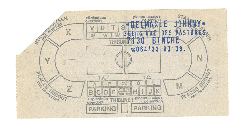 Oryginalny bilet z meczu Belgia - Polska (01.05.1985) 