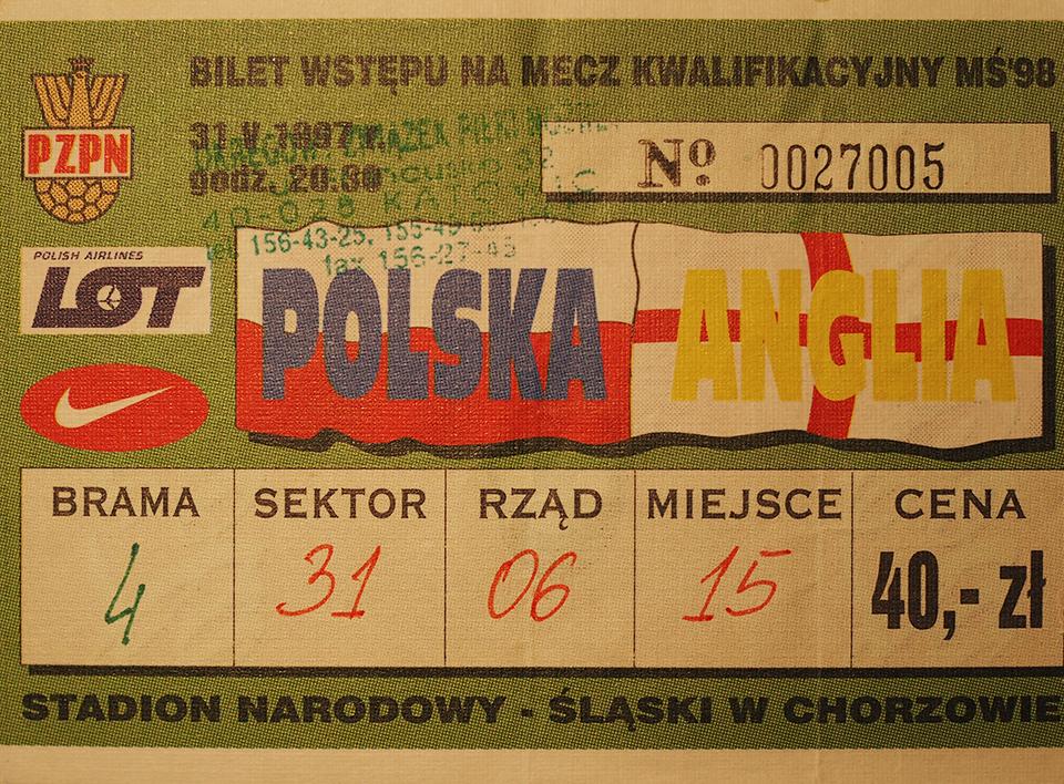 Oryginalny bilet z meczu Polska - Anglia (31.05.1997) 