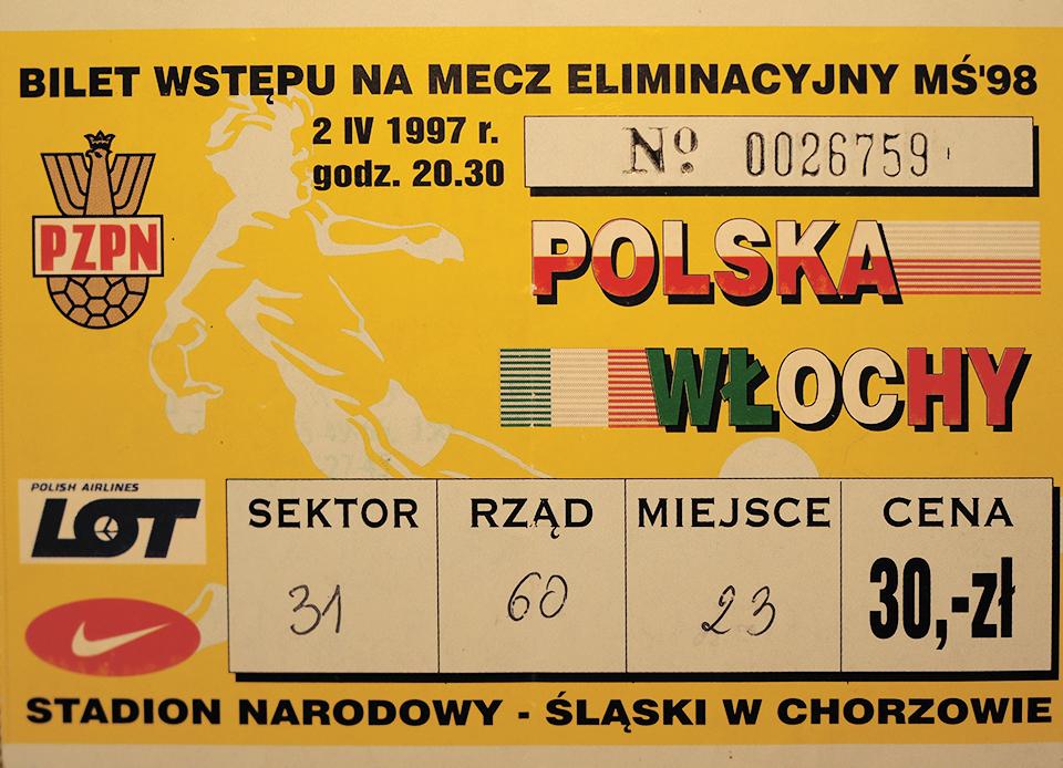 Oryginalny bilet z meczu Polska - Włochy (02.04.1997) 