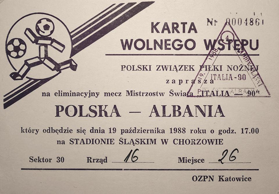 Oryginalny bilet z meczu Polska - Albania (19.10.1988)