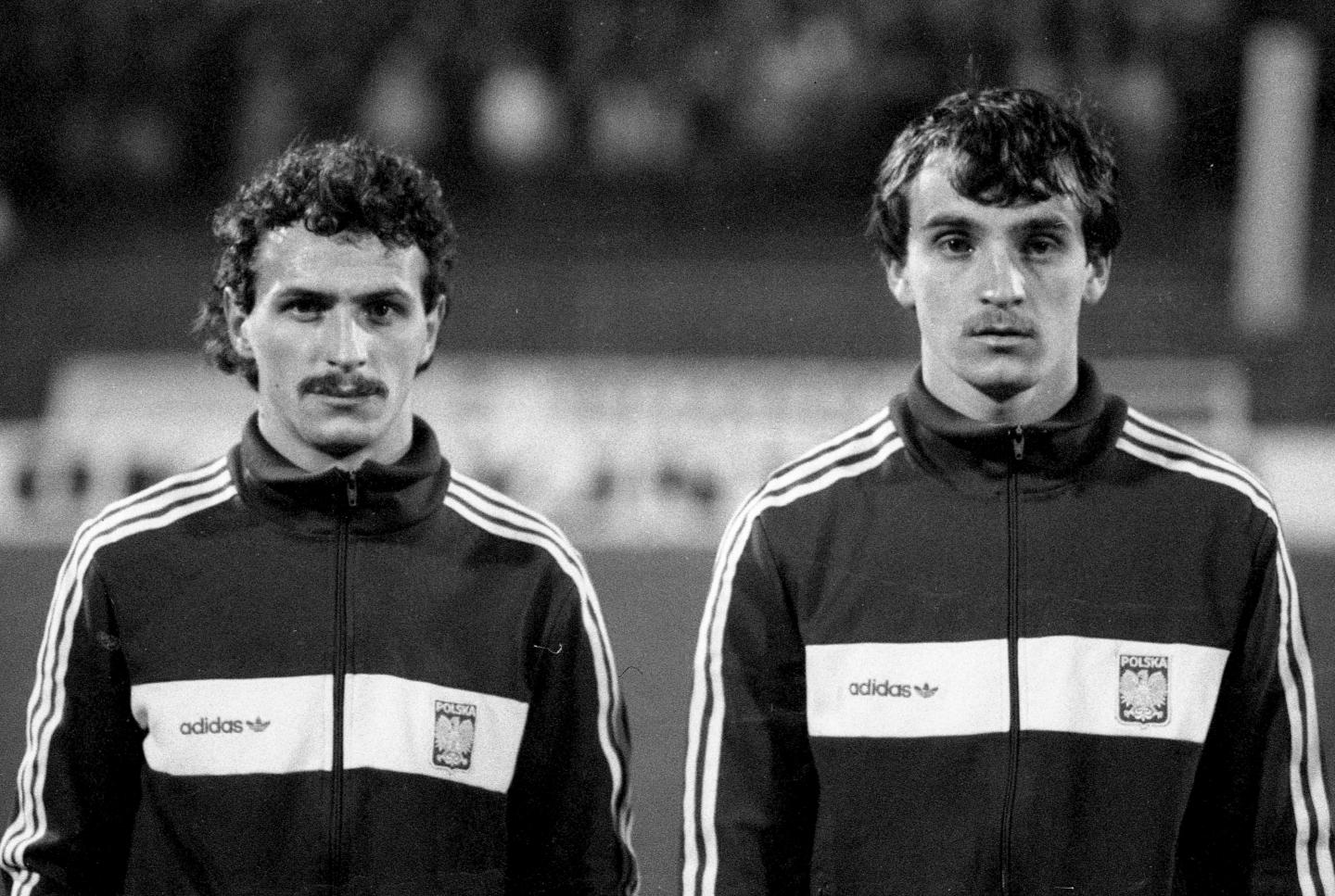 Jan Furtok i Marek Koniarek przed meczem Polska - Irlandia 1:0 (12.11.1986).