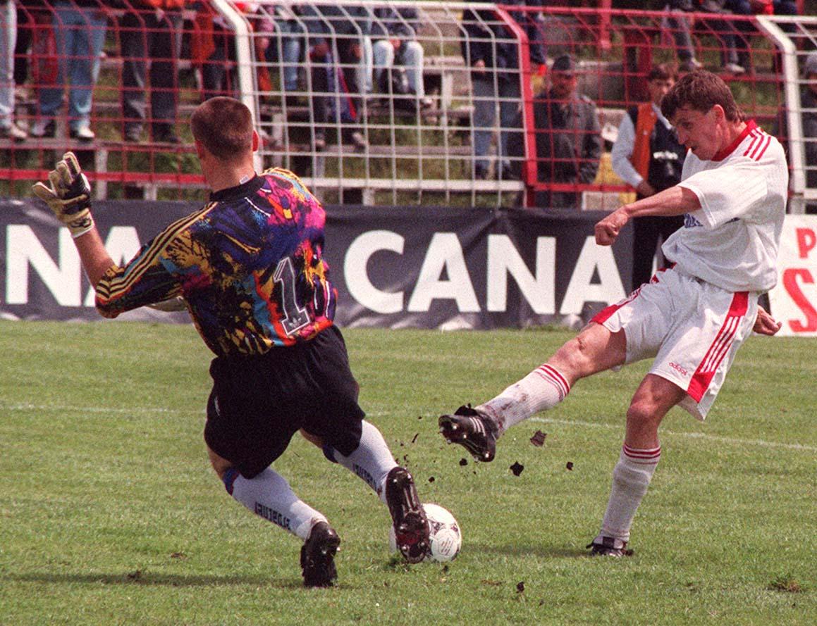 Marek Koniarek podczas meczu Widzew Łódź - Stal Mielec 4:1 (26.05.1996).