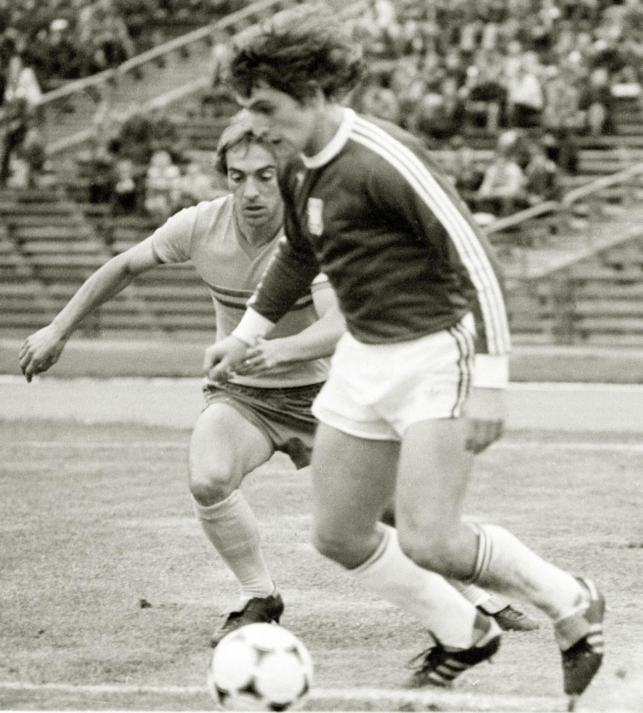 Marek Dziuba podczas meczu Polska - Rumunia 3:0 (29.08.1979).