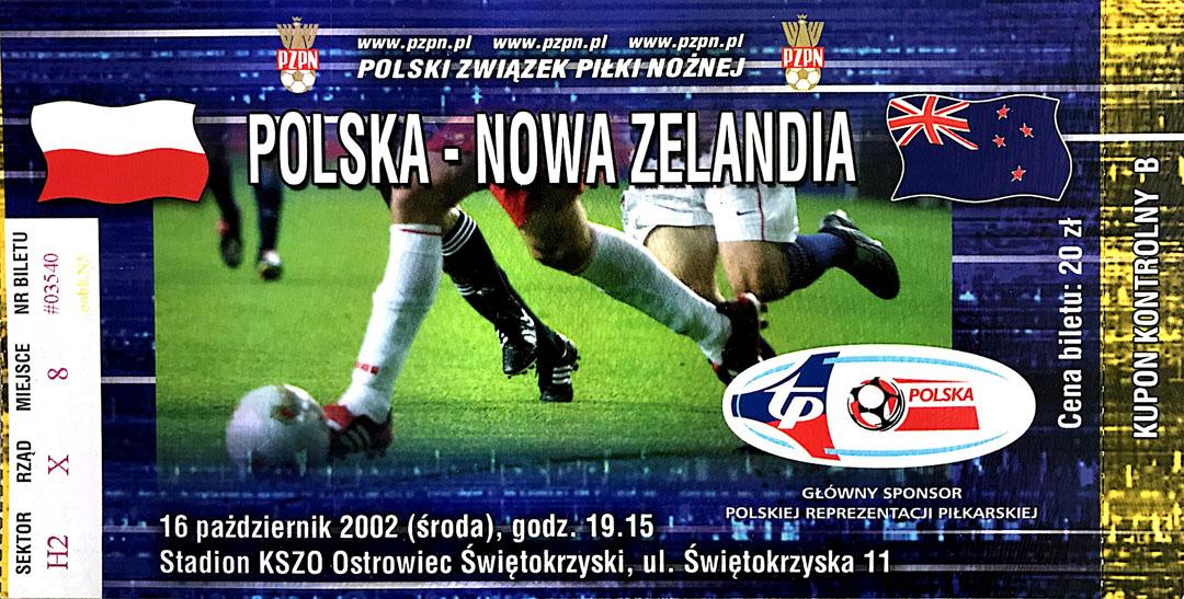 Bilet z meczu Polska - Nowa Zelandia (16.10.2002)