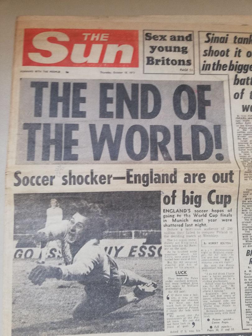 The sun o meczu Anglia - Polska (13.10.1973) 