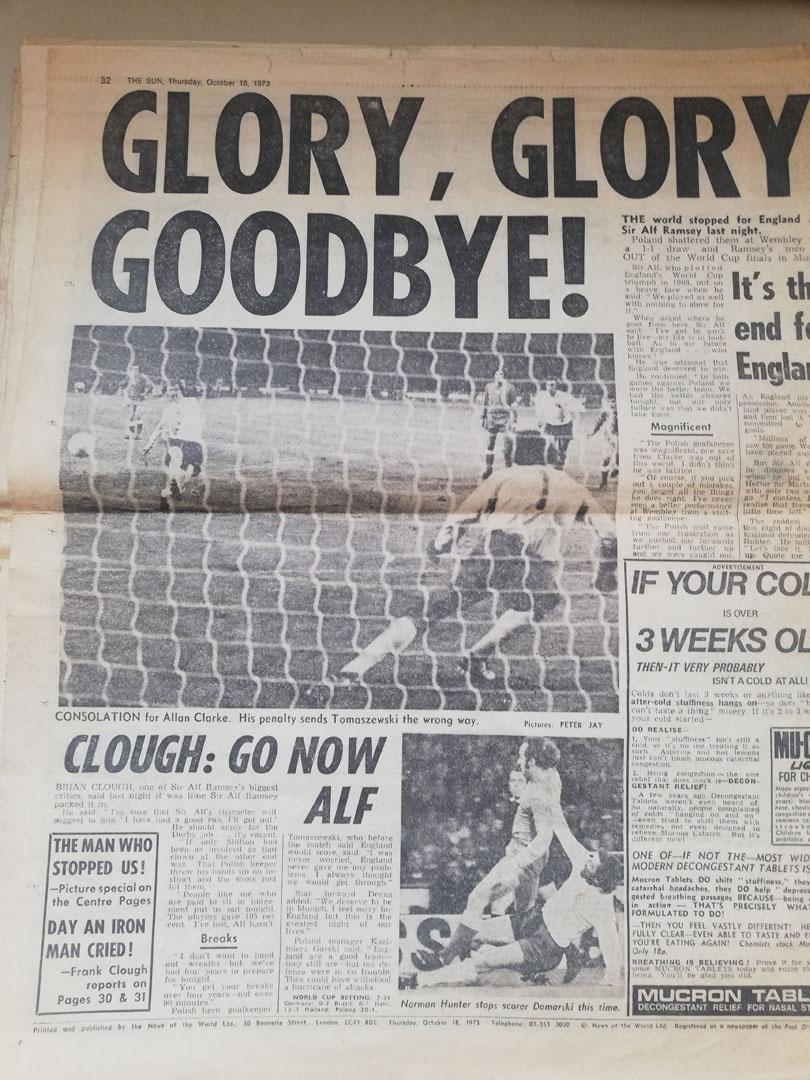 The sun o meczu Anglia - Polska (17.10.1973) 