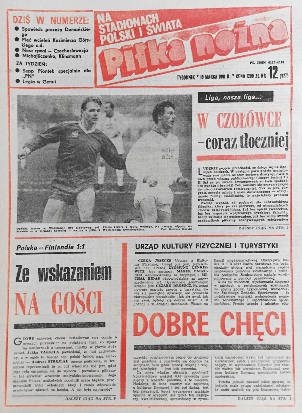 "Piłka Nożna" okładka - Polska - Finlandia 1:1 (13.03.1991)