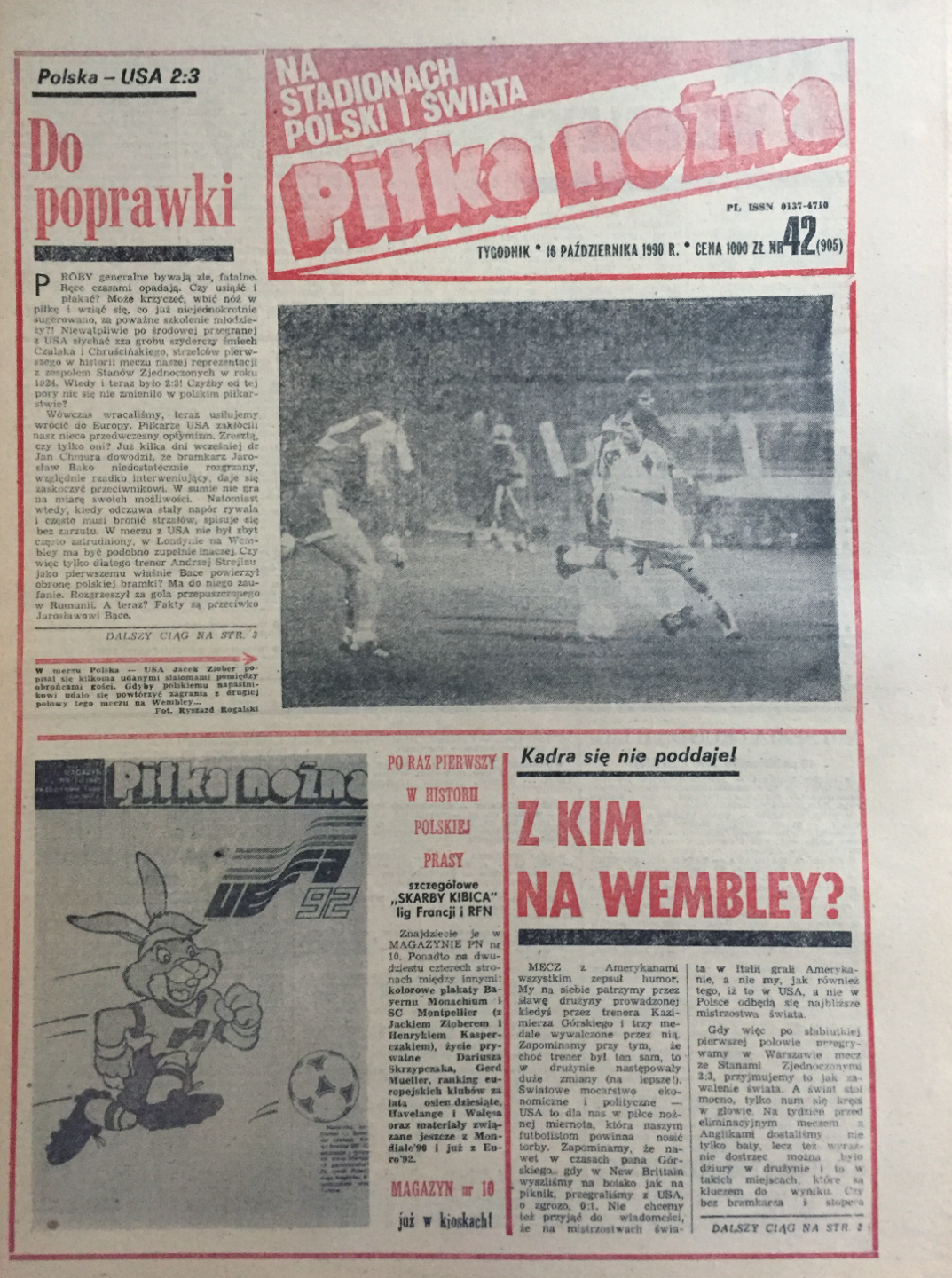 Okładka piłki nożnej po meczu polska - usa 2:3 (10.10.1990) 