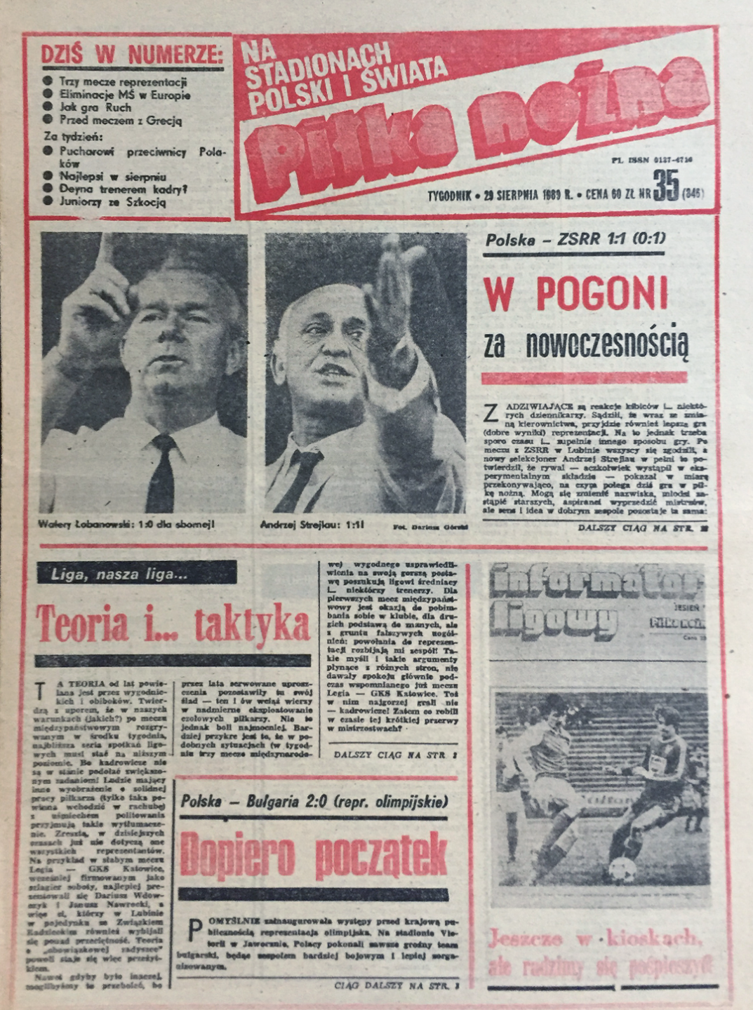 Okładka Piłki Nożnej po meczu Polska - ZSRR 1:1 (23.08.1989)
