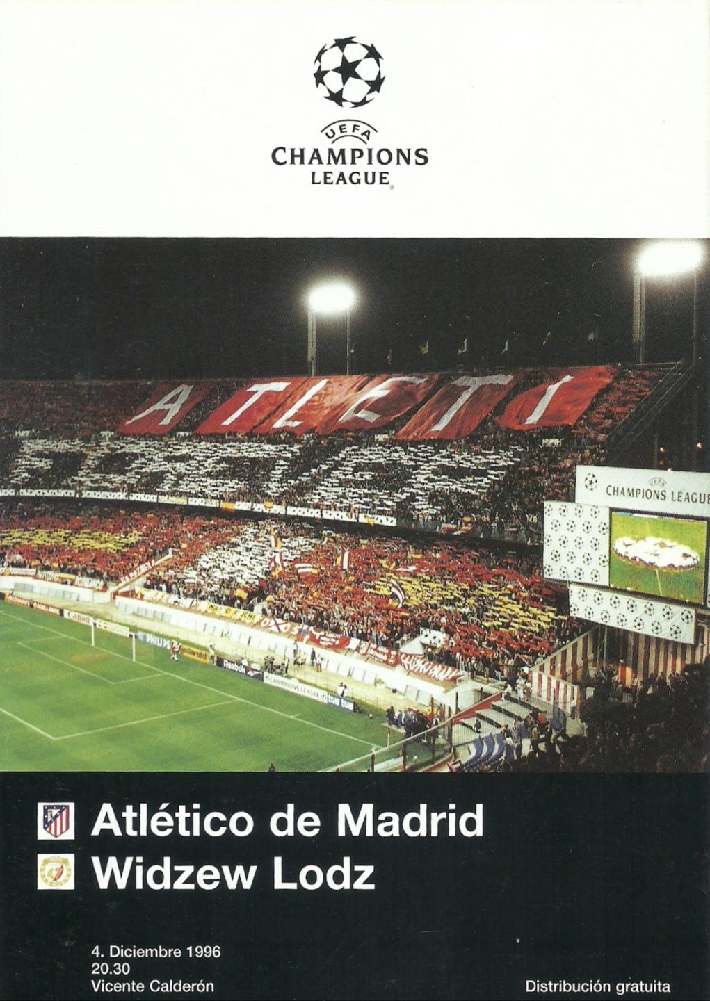 Atlético Madryt - Widzew Łódź 1:0 (04.12.1996) Program meczowy