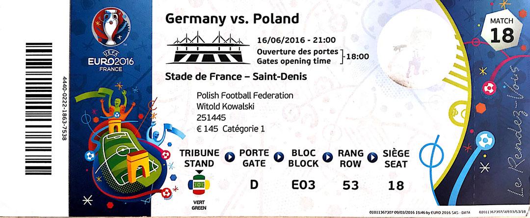 Bilet z meczu Niemcy - Polska (16.06.2016) 