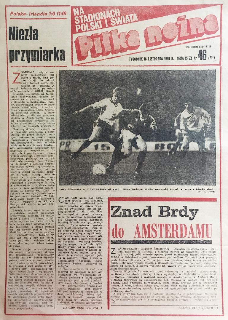 Okładka piłki nożnej po meczu Polska - Irlandia (12.11.1986) 