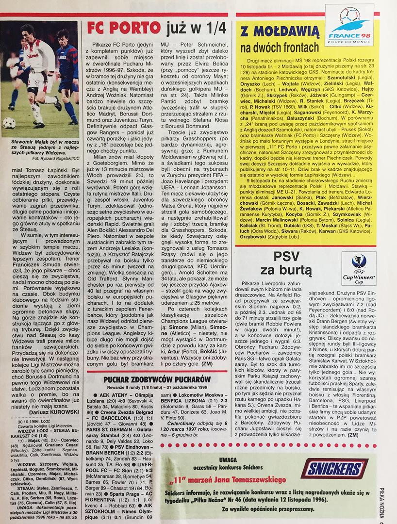 Piłka nożna po meczu Widzew - Steaua (30.10.1996) 