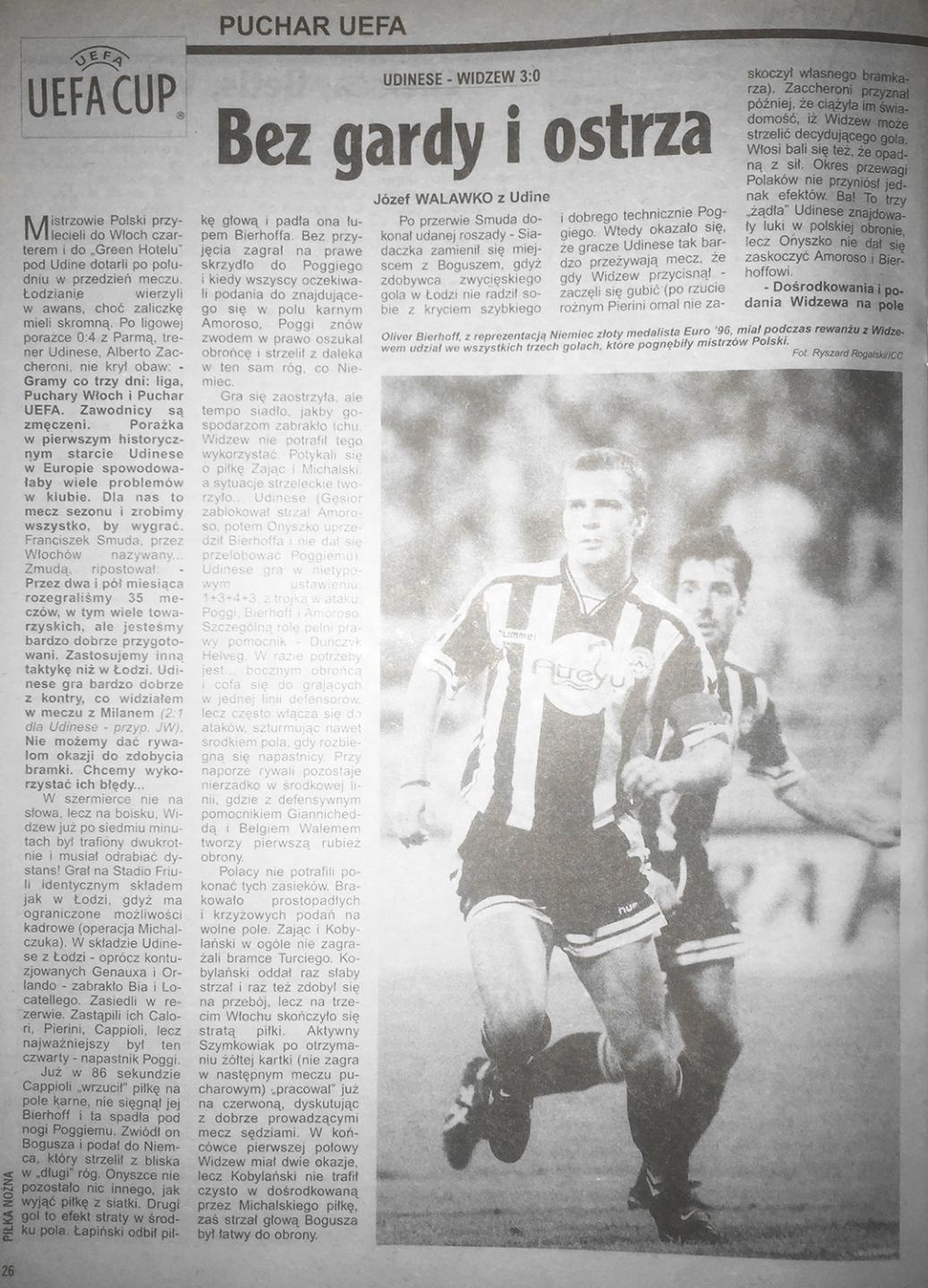 Piłka nożna po meczu udinese - widzew (30.09.1997) 