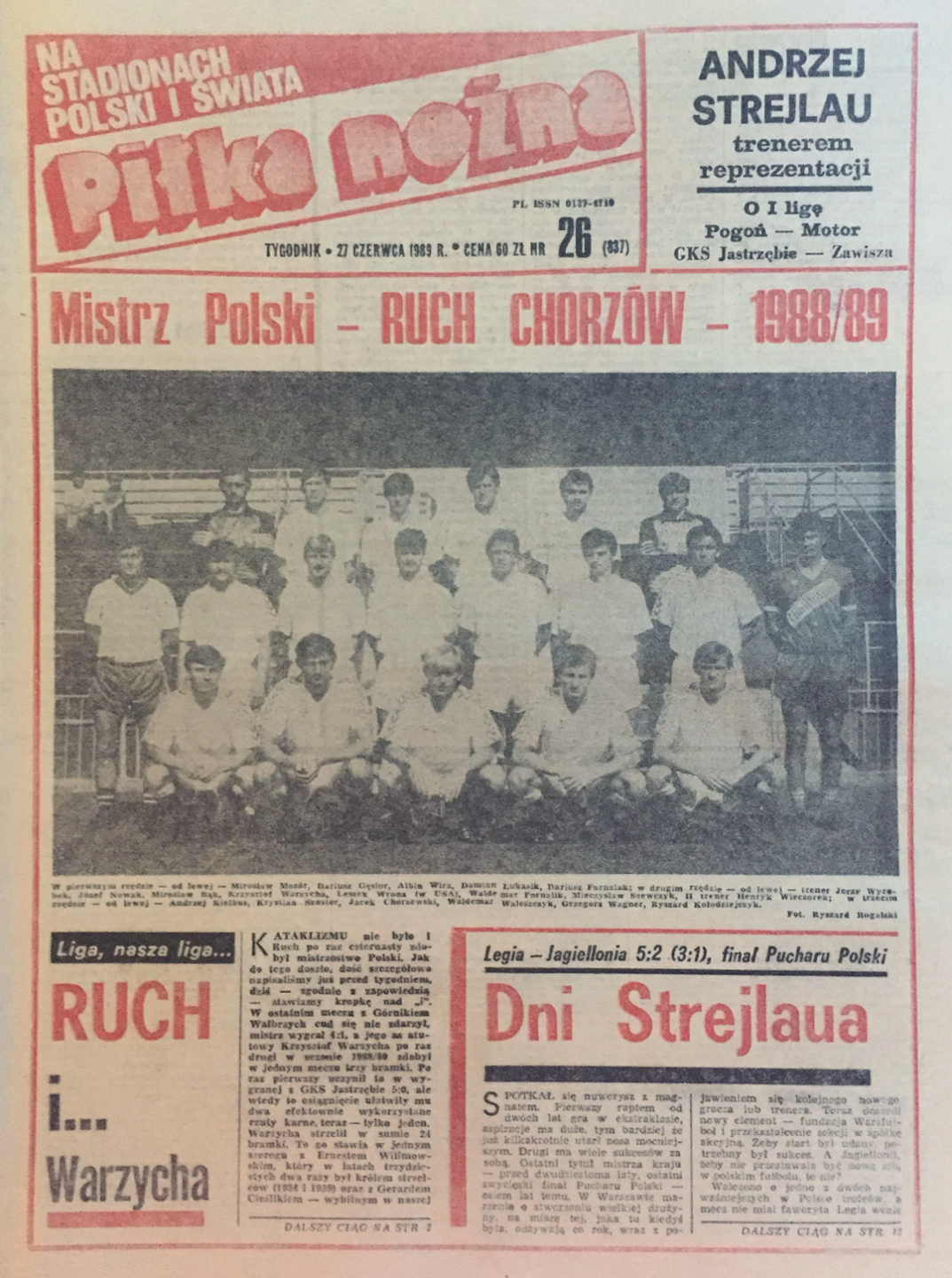 Okładka piłki nożnej po meczu Legia - Jagiellonia (24.06.89) 