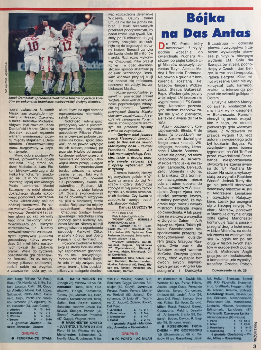 Piłka nożna po meczu Widzew - Borussia (20.11.1996) 