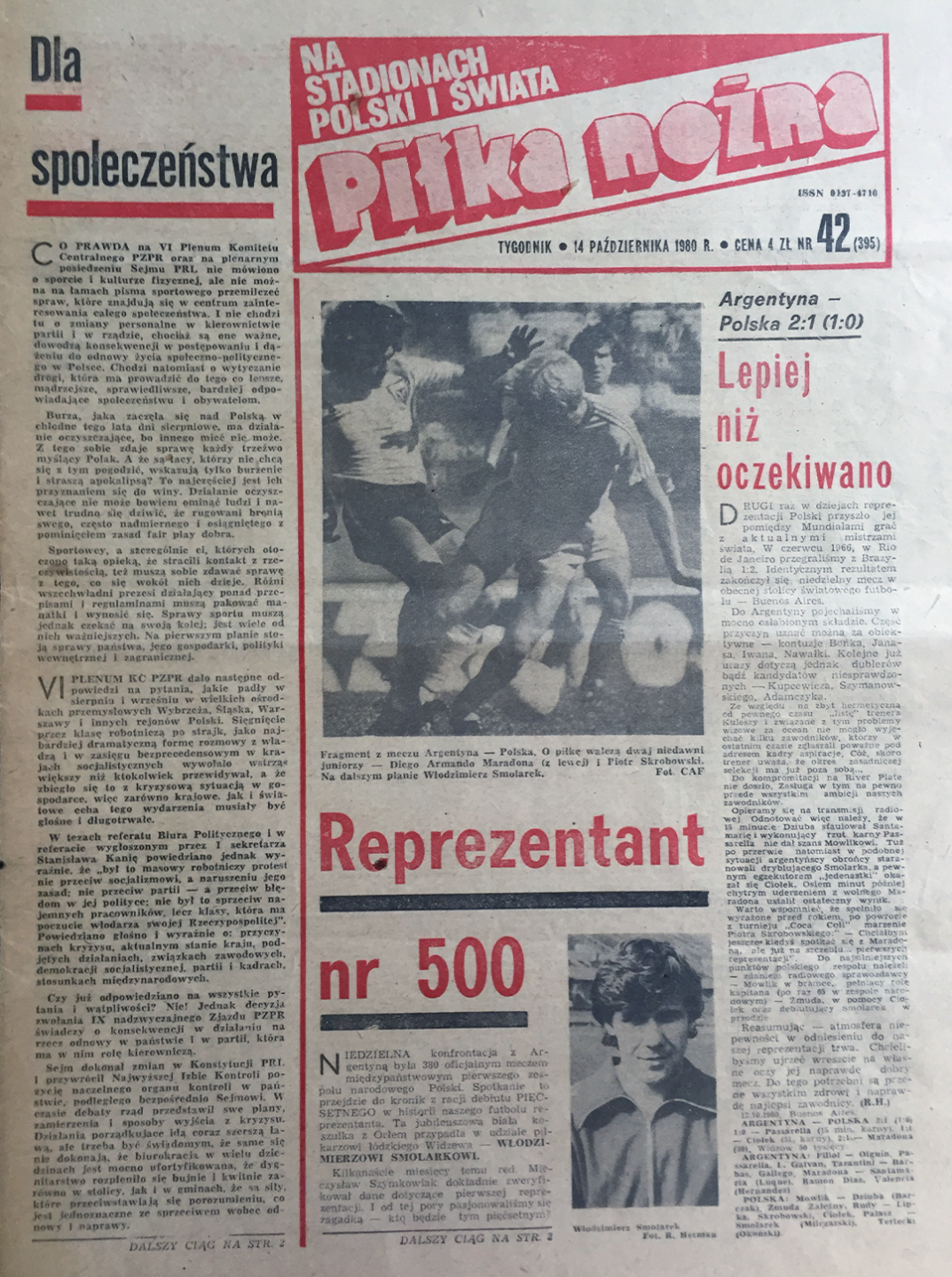 Okładka piłki nożnej po meczu argentyna - polska (12.10.1980)