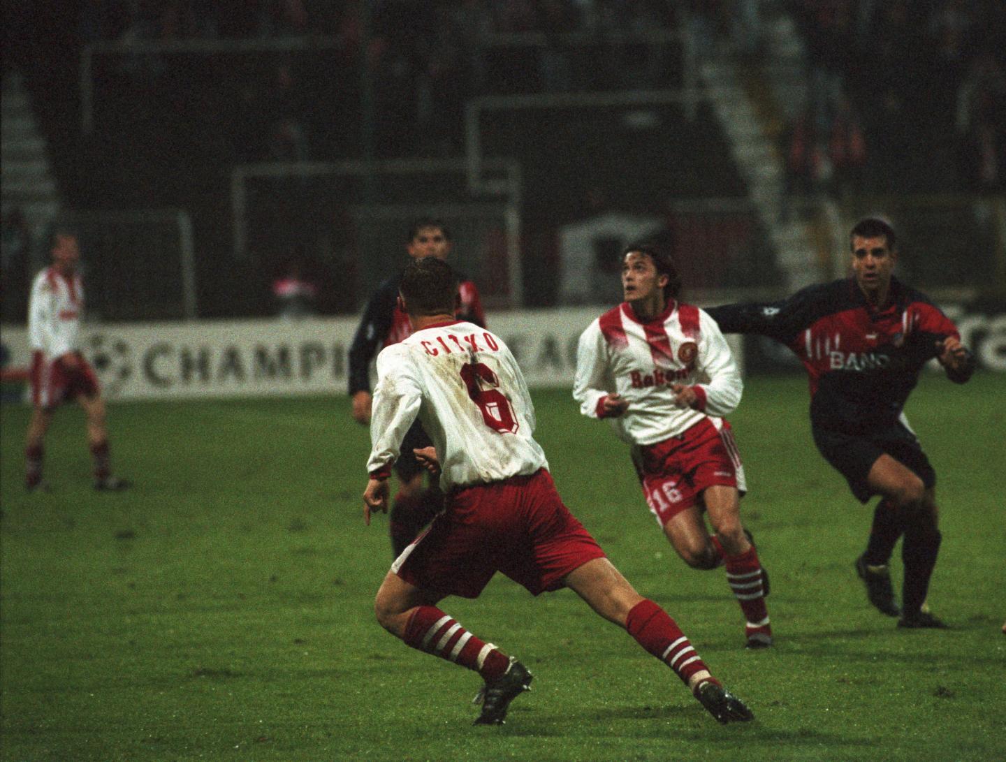 Marek Citko i Marcin Zając podczas meczu Widzew Łódź - Atlético Madryt 1:4 (25.09.1996).
