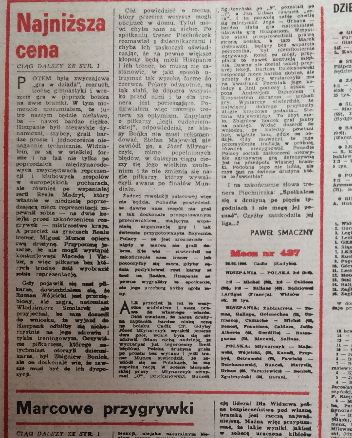 piłka nożna po meczu hiszpania - polska (26.03.1986)