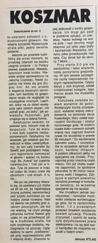 piłka nożna po meczu izrael - polska (04.09.1994) 