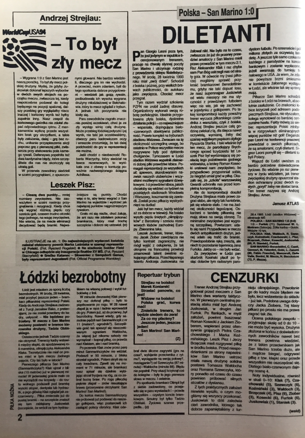 piłka nożna po meczu polska - san marino (28.04.1993)