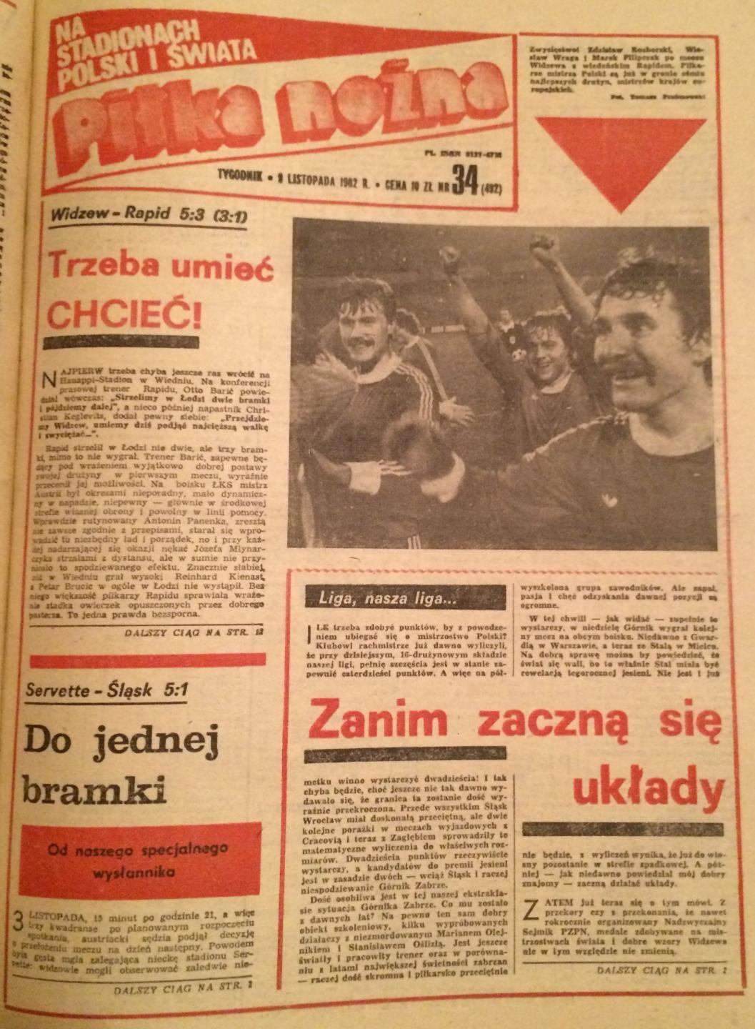 Widzew Łódź - Rapid Wiedeń 5:3 (03.11.1982) Piłka Nożna