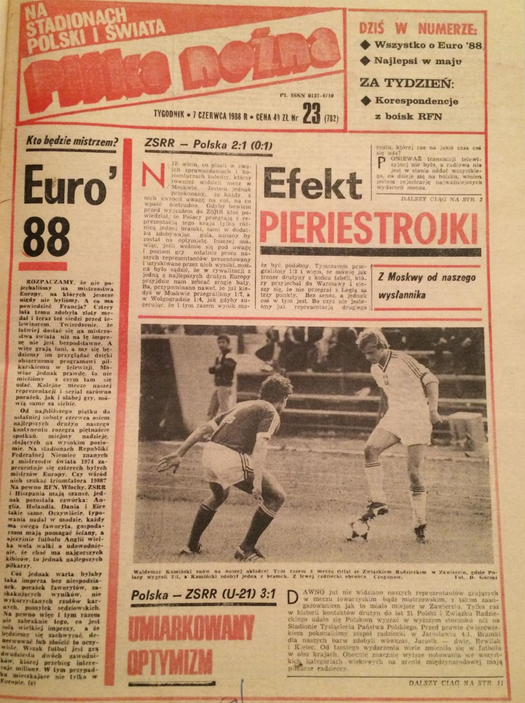 Okładka Piłki Nożnej po meczu ZSRR - Polska 2:1 (01.06.1988)