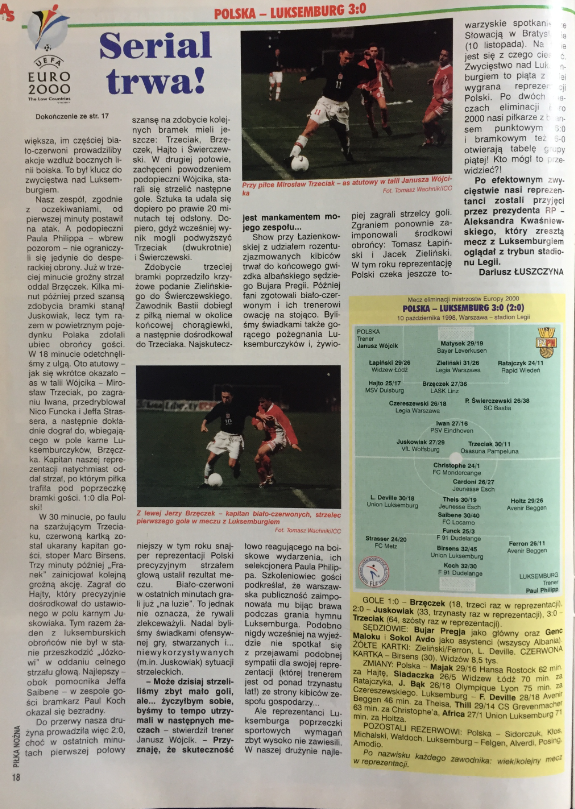 piłka nożna po meczu polska - luksemburg (10.10.1998)