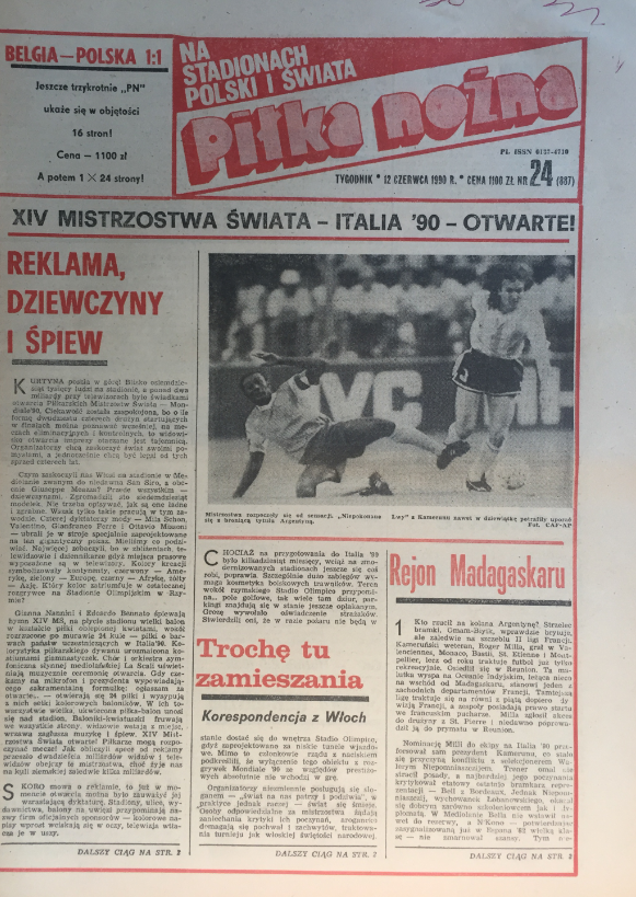 Piłka nożna po meczu belgia - polska (06.06.1990) 