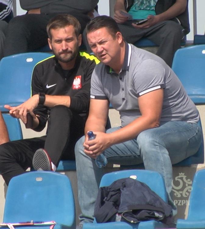 Marcin Dorna i Piotr Mosór podczas meczu Stadion w Sandomierzu przed meczem Polska - Portugalia 3:4 U17 (11.09.2018).